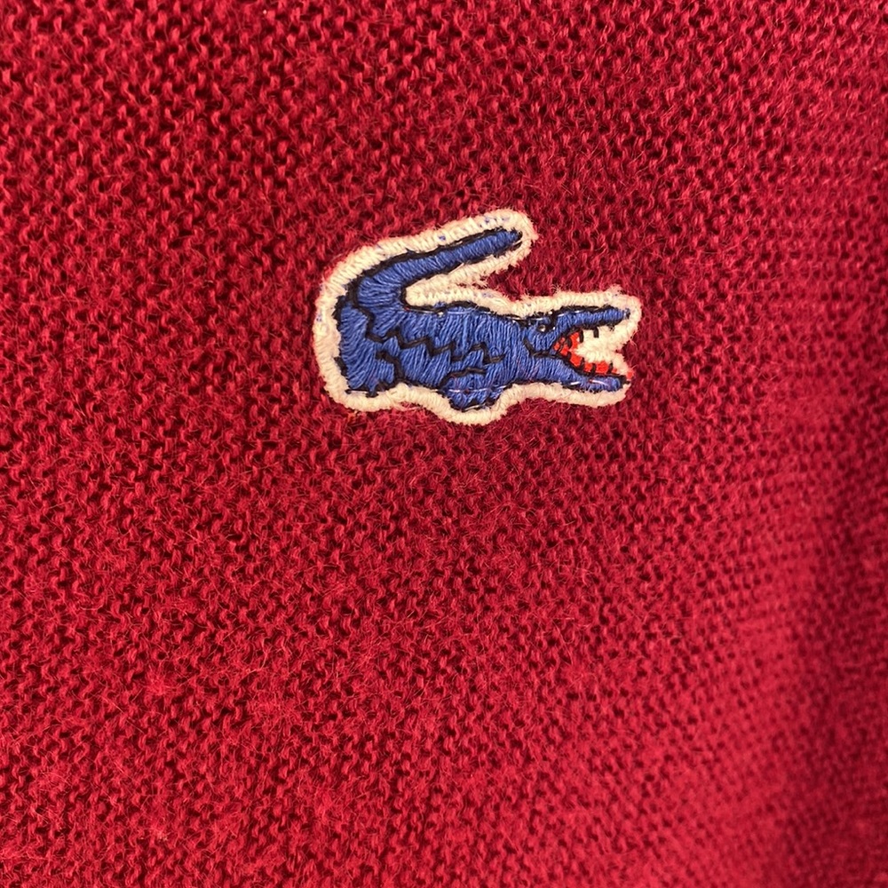 Vintage 60s IZOD LACOSTE Men's Pullover Grandpa Sweater V-Neck Red Crimson Sz L - Picture 2 of 7